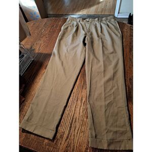 Savane Dress Pants 38x32 Brown Polyester Front Pleat Cuffed Hem See Measurements